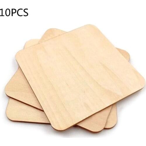 10pcs Wooden Blank Plaque Square Wood Pieces Tags DIY Craft Pyrography Projects Games Scrapbooking Ornament 70mm