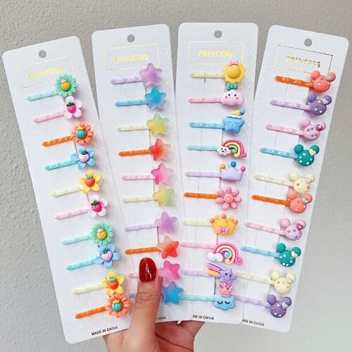 10Pcs/Set New Girls Cute Colorful Cartoon Flower Candy Hairpins Kids Sweet Hair Clip Barrettes Headband Fashion Hair Accessories