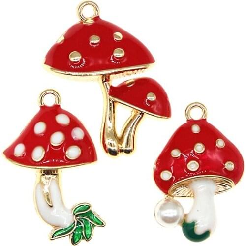 10Pcs/Lot Mushrooms Charms With Red Enamel Pendants For Earrings DIY Jewelry Bracelet Accessories Decorations Making Finding