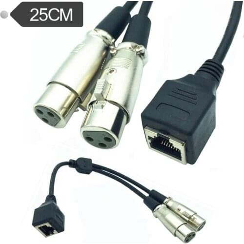 2* XLR 3 Pin Female To RJ45 Female Network Adapter Short Connector Cable 25cm