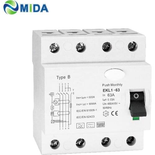 400V/415V 30mA 50/60Hz 10000A 4P RCCB Type B 40A /63Amp RCD Type B Residual Current Circuit Breaker
