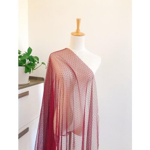 5 yards Wine Red Soft Elastic Polka Dot Tulle Mesh Lace Fabric for Wedding Dress, Lingerie, Costumes