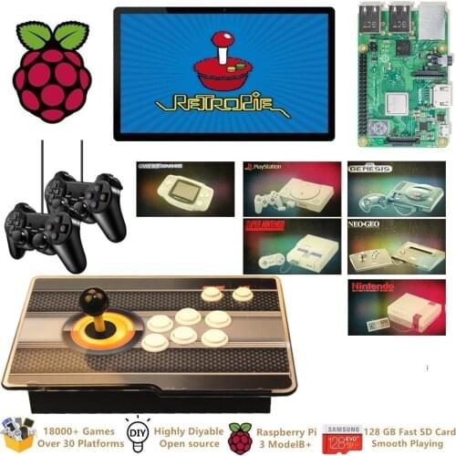 Raspberry Pi 3 Model B+ Arcade Video Game Console Retropie Arcade Cabinet DIY 18000+ Retro Arcade Games Emulation Station ES