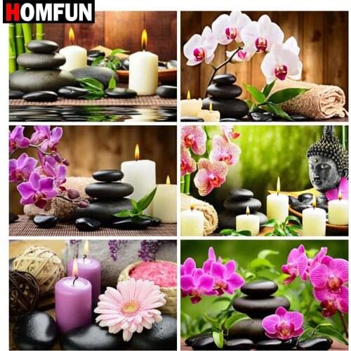 HOMFUN Full Square/Round Drill 5D DIY Diamond Painting "Candle & Flower View" Embroidery Cross Stitch 5D Home Decor Gift