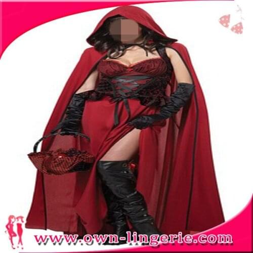 Free shipping images of cheap sexy vampire costume for women,long hooded cape vampire halloween costume in dark red