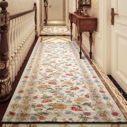 European vintage style long size beige floral carpet for stairway , corridor carpet, American style home decoration runner rug