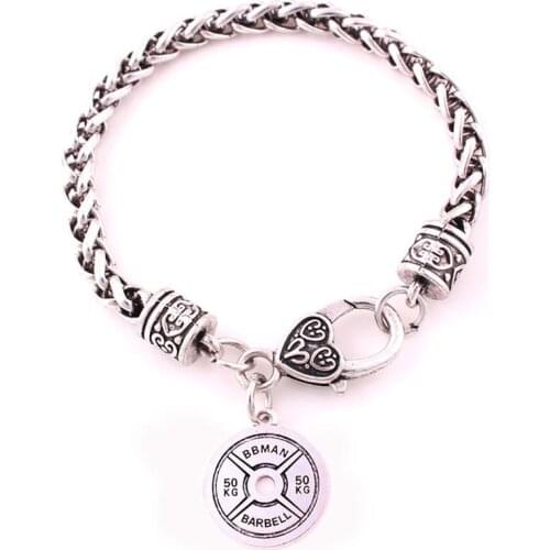 Wheat Link Chain Bracelet Unisex Barbell Shape Design TRAIN HARD OR GO HOME Written Sporty Feeling Zinc Alloy Dropshipping