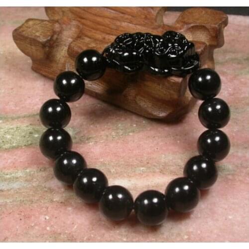 Free Shipping CHINESE Black stone Bead Dragon Pi Xiu Coin Bangle Feng Shui Bracelet 100% Natural