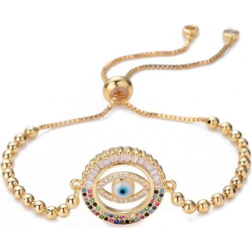 Evil Eye multicolor micro pave cz zircon cubic zirconia Bracelet Adjustable silicone silver gold plated Charm Snake Chain sgt34