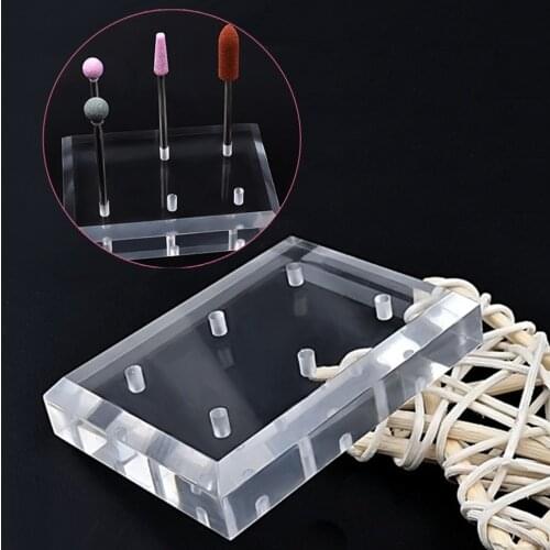 6 Holes Clear Nail Drill Bit Brush Plastic Storage Holder Container Manicure Cutters Exhibition Stand Display Nail Art Tool