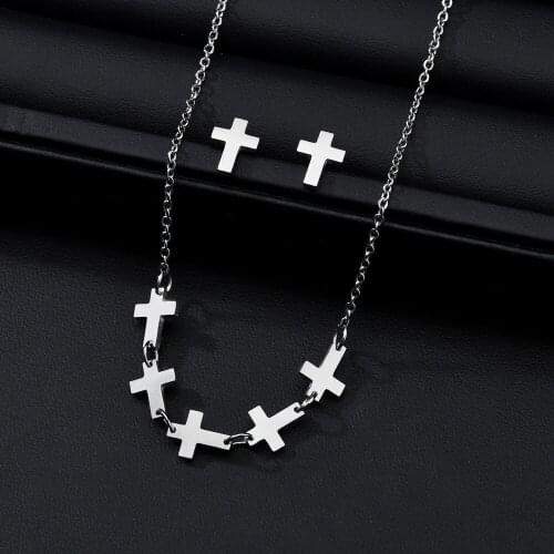 Stainless Steel Jewelry Sets Lovely Little Cross Necklace Earrings Fashion Jewelry for Women Girls Birthday Gift
