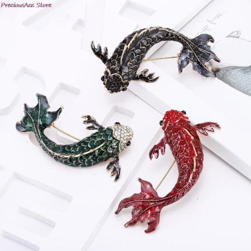 Red Enamel Fish Brooches For Women Large Carp Pins Animal Style Brooch Fashion Available Jewelry Coat Broch 3 Colors
