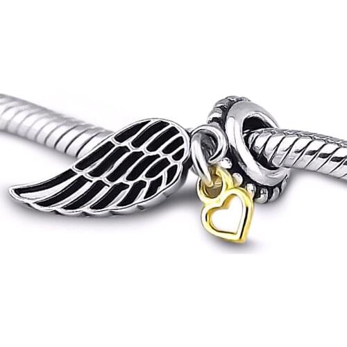 Angel wing silver dangle with Plated heart Findings DIY fits for Pandora Style Bracelets Hot