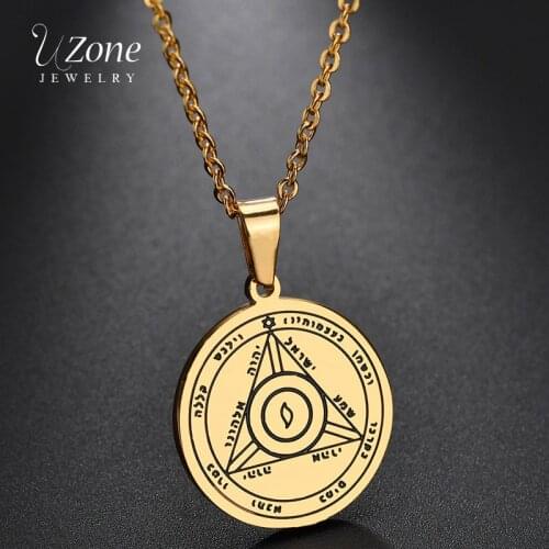 UZone Religious Stainless Steel Fourth Pentacle Pendant Necklace Saturn Key Of Solomon Round Pendant For Women Men
