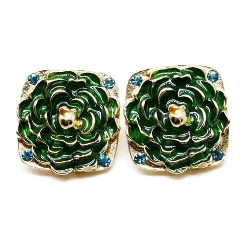 Green Enamel Cute Square Alloy Elegant Earring
