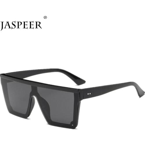 JASPEER Male Flat Top Sunglasses Men Brand Black Square Shades UV400 Gradient Sun Glasses For Men Cool One Piece Designer
