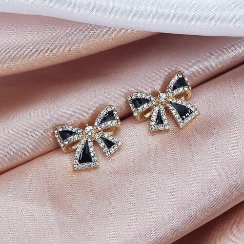 MWsonya Korean Cute Rhinestone Bowknot Stud Earrings For Women Girls Fashion Small Boucle D'oreille Jewelry Gifts