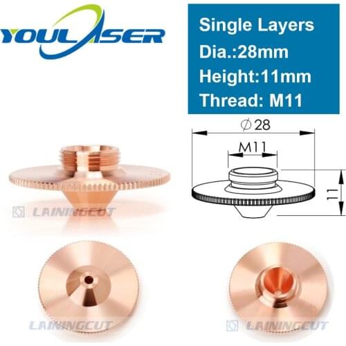 Laser Bulge Nozzle Single Layer D28 H11/15 Caliber 0.8 - 4.0HD for Precitec 1064nm Fiber Laser Cutting Head