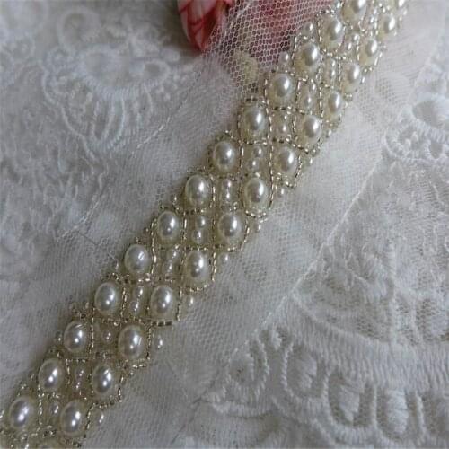 New Ivory Pearl Crystal Trim Beaded Trim For DIY Corsage Bridal Applique Wedding 5.7 Yards 0.6"Wide