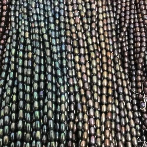 Wholesale 2PCS new natural freshwater pearl AAA black rice grain shape loose beads 15 inch DIY