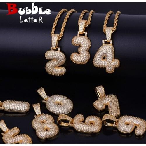 0-9 Single Bubble Numbers Necklaces & Pendant Charm For Men Women Gold Color Cubic Zircon Hip Hop Jewelry Gifts