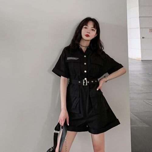 Workwear One-piece Suit Female Summer Korean Loose Retro Hong Kong Style Casual Shorts Dropshipping Vintage Harajuku Undefined