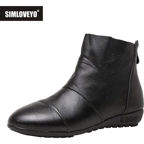 SIMLOVEYO Safe Walking Elderly Winter Plush Boots For Women Sport Shoes Female Mom Genuine Leather Ankle Shoes Ladies Fashion