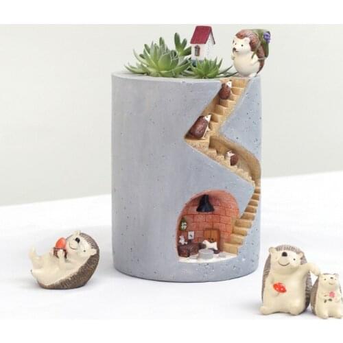 Creative Animal Resin Flower Pots Succulent Plant Potted Cartoon Hedgehog Decoration Desktop Miniature Landscape Flower Pots