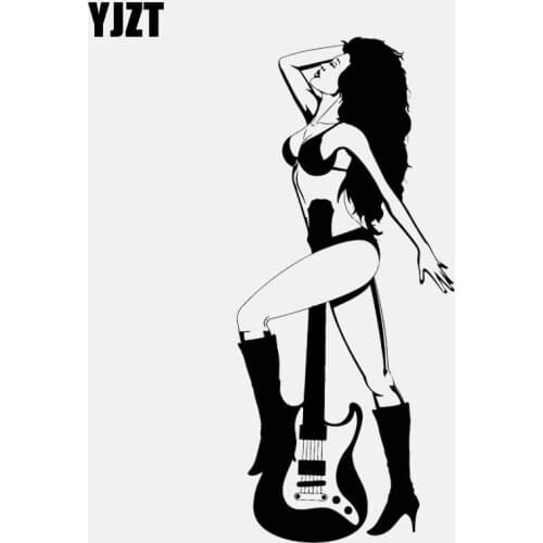 YJZT 6.9CM*16CM Sexy Rock Woman Girl Guitar Music Vinyl Black/Silver Car Sticker C22-0714