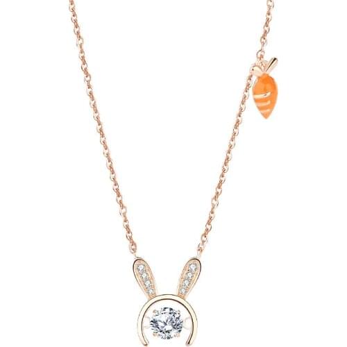 PB30 Sterling Silver Smart Rabbit Necklace Female Niche Girl Heart Pendant Zircon Clavicle Chain Girlfriend Item Jewelry