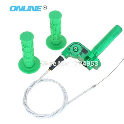 Green 7/8" CNC QUARTER QUICK TWIST THROTTLE GRIP Cable W Rubber Grip For 90/110/ 125cc ATV Pit Dirt Bike 22mm Handlebar