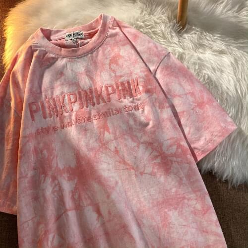 Short Sleeve T-shirts Women Letter Embroidery Tie Dye Oversize Hip Hop Loose Korean Style All-match Students women fashion tops
