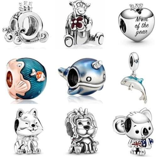 2020 Silver Color Robot Lion Whale Hearts DIY Beads Fit Pandora Charms Bracelets & Bangles for Women Original Pendants Jewelry