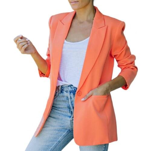 Single Breasted Office Women Blazer Solid Color Long Sleeve Autumn Winter Lapel Pockets Loose Women Blazer Suit пиджак женский