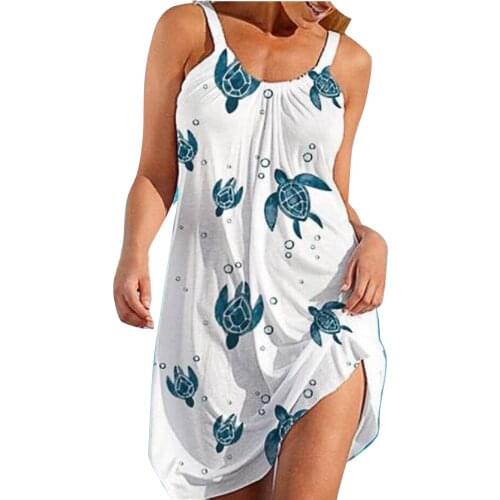 2021 Sexy Strapless Summer Elegant Dress Women Fashion Cartoon Sea Turtle Print Beach Sundress Sleeveless Casual Dresses