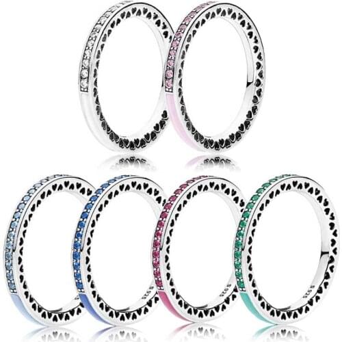 Authentic 925 Sterling Silver Ring Radiant Heart Ring With Colorful Enamel For Women Wedding Party Birthday Gift Fashion Jewelry