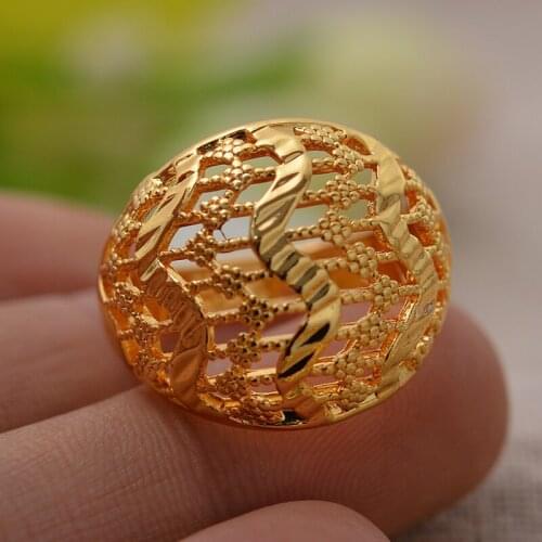 Gold Color wave Ring for Women Gold Color Africa Ring Ethiopian Jewelry Arab India Nigeria Middle East Metal 7-9 Size Rings