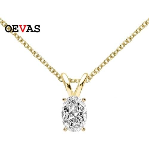 OEVAS Real 1 Carat Oval Moissanite Pendants Necklace For Women 100% 925 Sterling Silver 18K Gold Plated Party Fine Jewelry Gift