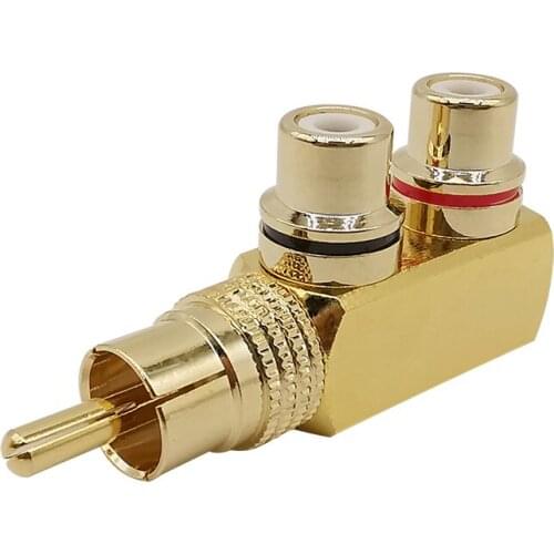 1Pcs Gold Plated 1 RCA Male Plug to 2 RCA Female Jack AV Audio Video Splitter Converter RCA Connector Adapter 3 Way