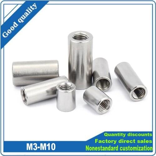 2/10pcs M3 M4 M5 M6 M8 M10 304 Stainless Steel A2-70 Extend Long Lengthen Round Coupling Nut Connector Joint Sleeve Tubular Nut