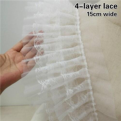 4-layer Widened Pleated Ruffled Mesh Lace Fabric DIY Trendy Ladies And Childrens Clothes Multilayer Cake Fluffy Skirt Material