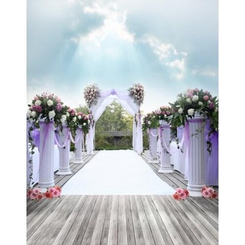 5x7ft Wooden Floor Flowers for Wedding Photography Backdrops Photo Props Studio Background