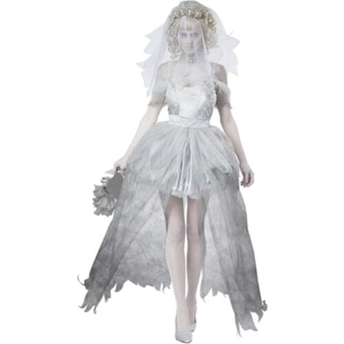 Free shipping New Women Zombie Corpse Bride Halloween Costume Fancy Party Dress Carnival Roleplay Costumes
