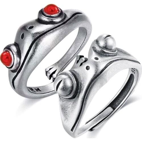 Bohemian Vintage Frog Ring for Women Artistic Design Retro Opening Resizable Unisex Female Statement Rings Silver Color Gift
