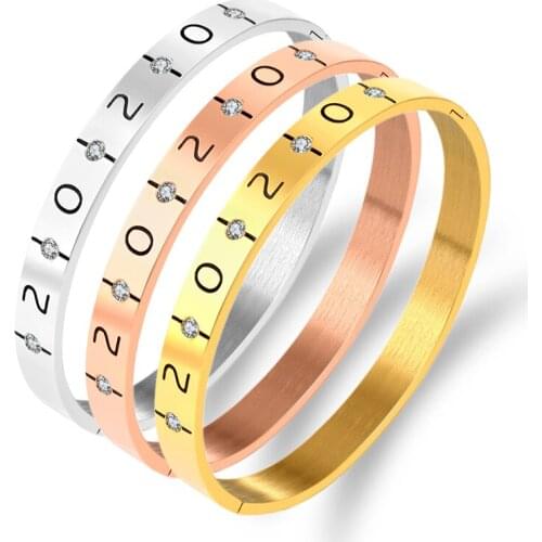 Vintage Number Crystals Zircon Bracelets & Bangles For Women Open Charm Cuff Bangle Gold Silver Fashion Jewelry Lover Gift