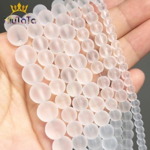 Natural Stone Bead Frosted Matte White Crystal Glass Loose Beads For Jewelry Making DIY Bracelet Accessories 15'' 4/6/8/10/12mm
