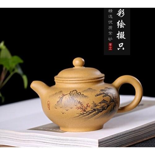 Pure hand-made Wangzhenxue Painted Teaware Gift Box of Purple Sand Huyuan Mining Section