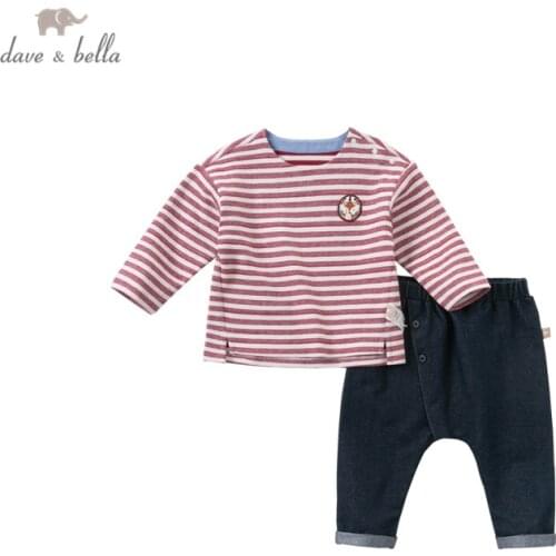 DB14882 dave bella autumn baby boys fashion cartoon striped pockets clothing sets kids handsome sets children 2 pcs suit