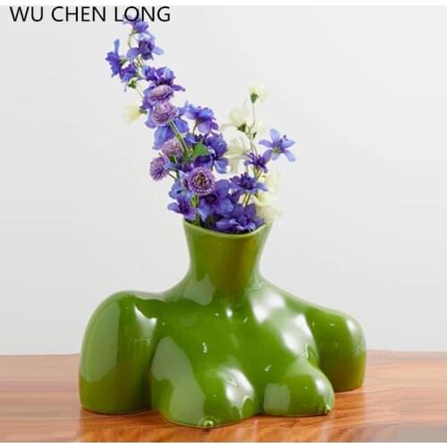 WU CHEN LONG Creative Body Art Vase Interesting Flower Arrangement Flower Girl Bust Vase Home Decor Statue A2006