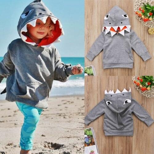 Toddler Kids Baby Boys Shark Hooded Tops Hoodie Sweatshirt Outerwear Casual Clothes Infant Long Sleeve Loose Top
